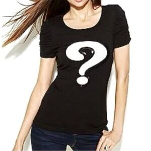 Inc Intl Concepts Whimsical Black Knit Top with Sequin Question Mark - Size L